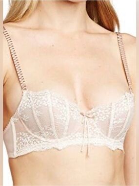 Elle Macpherson Lace Balconette Bra in Ivory and Pink